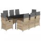 Preview: 9-tlg. Garten-Essgruppe mit Kissen Beigemischung Poly Rattan