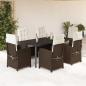 Preview: ARDEBO.de - 7-tlg. Garten-Essgruppe mit Kissen Braun Poly Rattan
