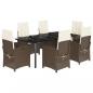 Preview: 7-tlg. Garten-Essgruppe mit Kissen Braun Poly Rattan