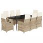 Preview: 9-tlg. Garten-Essgruppe mit Kissen Beige Poly Rattan