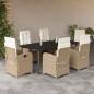 Preview: ARDEBO.de - 7-tlg. Garten-Essgruppe mit Kissen Beige Poly Rattan