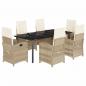 Preview: 7-tlg. Garten-Essgruppe mit Kissen Beige Poly Rattan