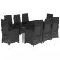Preview: 9-tlg. Garten-Essgruppe mit Kissen Schwarz Poly Rattan
