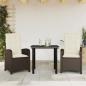 Preview: ARDEBO.de - 3-tlg. Garten-Essgruppe mit Kissen Braun Poly Rattan