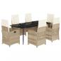 Preview: 7-tlg. Garten-Essgruppe mit Kissen Beige Poly Rattan