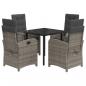 Preview: 5-tlg. Garten-Essgruppe mit Kissen Grau Poly Rattan