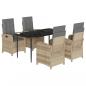 Preview: 5-tlg. Garten-Essgruppe mit Kissen Beigemischung Poly Rattan