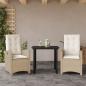 Preview: ARDEBO.de - 3-tlg. Garten-Essgruppe mit Kissen Beige Poly Rattan