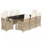 Preview: 9-tlg. Garten-Essgruppe mit Kissen Beige Poly Rattan