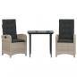 Preview: 3-tlg. Garten-Essgruppe mit Kissen Hellgrau Poly Rattan