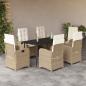 Preview: ARDEBO.de - 7-tlg. Garten-Essgruppe mit Kissen Beige Poly Rattan