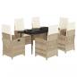 Preview: 7-tlg. Garten-Essgruppe mit Kissen Beige Poly Rattan