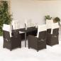 Preview: ARDEBO.de - 7-tlg. Garten-Essgruppe mit Kissen Braun Poly Rattan