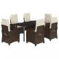 Preview: 7-tlg. Garten-Essgruppe mit Kissen Braun Poly Rattan