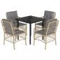 Preview: 5-tlg. Garten-Essgruppe mit Kissen Beigemischung Poly Rattan