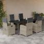 Preview: ARDEBO.de - 7-tlg. Garten-Essgruppe mit Kissen Hellgrau Poly Rattan