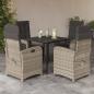 Preview: ARDEBO.de - 5-tlg. Garten-Essgruppe mit Kissen Hellgrau Poly Rattan