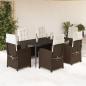 Preview: ARDEBO.de - 7-tlg. Garten-Essgruppe mit Kissen Braun Poly Rattan
