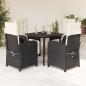 Preview: ARDEBO.de - 5-tlg. Garten-Essgruppe mit Kissen Schwarz Poly Rattan