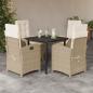 Preview: ARDEBO.de - 5-tlg. Garten-Essgruppe mit Kissen Beige Poly Rattan