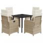 Preview: 5-tlg. Garten-Essgruppe mit Kissen Beige Poly Rattan