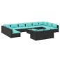 Preview: 13-tlg. Garten-Lounge-Set mit Kissen Schwarz Poly Rattan