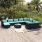 Preview: ARDEBO.de - 11-tlg. Garten-Lounge-Set mit Kissen Poly Rattan Schwarz