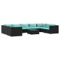Preview: 10-tlg. Garten-Lounge-Set mit Kissen Poly Rattan Schwarz