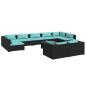 Preview: 10-tlg. Garten-Lounge-Set mit Kissen Schwarz Poly Rattan