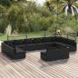 Preview: ARDEBO.de - 12-tlg. Garten-Lounge-Set mit Kissen Schwarz Poly Rattan