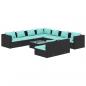 Preview: 10-tlg. Garten-Lounge-Set mit Kissen Schwarz Poly Rattan