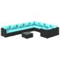 Preview: 10-tlg. Garten-Lounge-Set mit Kissen Poly Rattan Schwarz