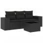 Preview: 4-tlg. Garten-Sofagarnitur mit Kissen Schwarz Poly Rattan