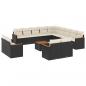 Preview: 14-tlg. Garten-Sofagarnitur mit Kissen Schwarz Poly Rattan