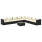 Preview: 9-tlg. Garten-Lounge-Set mit Kissen Poly Rattan Schwarz