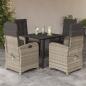 Preview: ARDEBO.de - 5-tlg. Garten-Essgruppe mit Kissen Hellgrau Poly Rattan