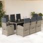 Preview: ARDEBO.de - 9-tlg. Garten-Essgruppe mit Kissen Grau Poly Rattan