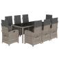 Preview: 9-tlg. Garten-Essgruppe mit Kissen Grau Poly Rattan