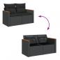 Preview: Gartensofa mit Kissen 2-Sitzer Schwarz Poly Rattan