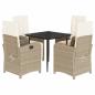 Preview: 5-tlg. Garten-Essgruppe mit Kissen Beige Poly Rattan