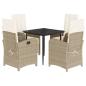 Preview: 5-tlg. Garten-Essgruppe mit Kissen Beige Poly Rattan