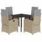Preview: 5-tlg. Garten-Essgruppe mit Kissen Beige Poly Rattan