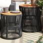 Preview: ARDEBO.de - Garten-Beistelltische 2 Stk. mit Holzplatte Schwarz Poly Rattan