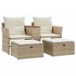 Preview: Gartensofa 2-Sitzer mit Hockern Beige Poly Rattan