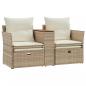 Preview: Gartensofa 2-Sitzer mit Hockern Beige Poly Rattan