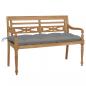 Preview: ARDEBO.de - Batavia-Gartenbank mit Grauem Kissen 120 cm Teak Massivholz