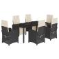 Preview: 7-tlg. Garten-Essgruppe mit Kissen Schwarz Poly Rattan