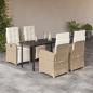 Preview: ARDEBO.de - 5-tlg. Garten-Essgruppe mit Kissen Beige Poly Rattan