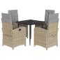 Preview: 5-tlg. Garten-Essgruppe mit Kissen Beige Poly Rattan
