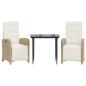 Preview: 3-tlg. Bistro-Set mit Kissen Beige Poly Rattan